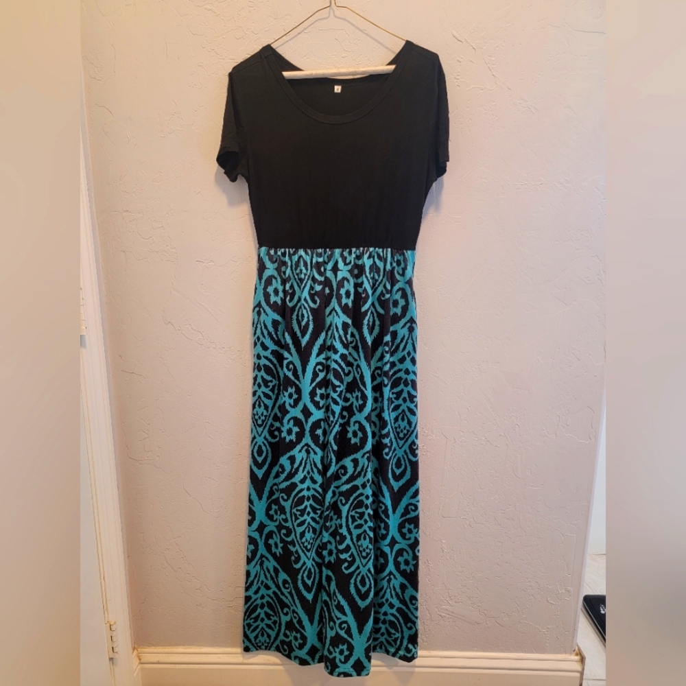 Teal and black maxi dress
